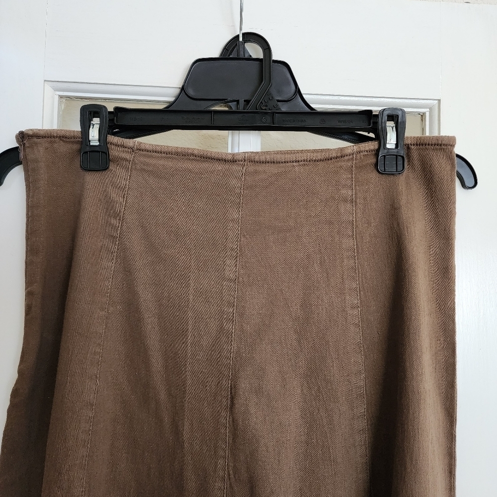 STREAM Medium Brown Beaded Embroidered Midi Skirt Raw Hem Boho Floral Appliqué - Picture 5 of 11